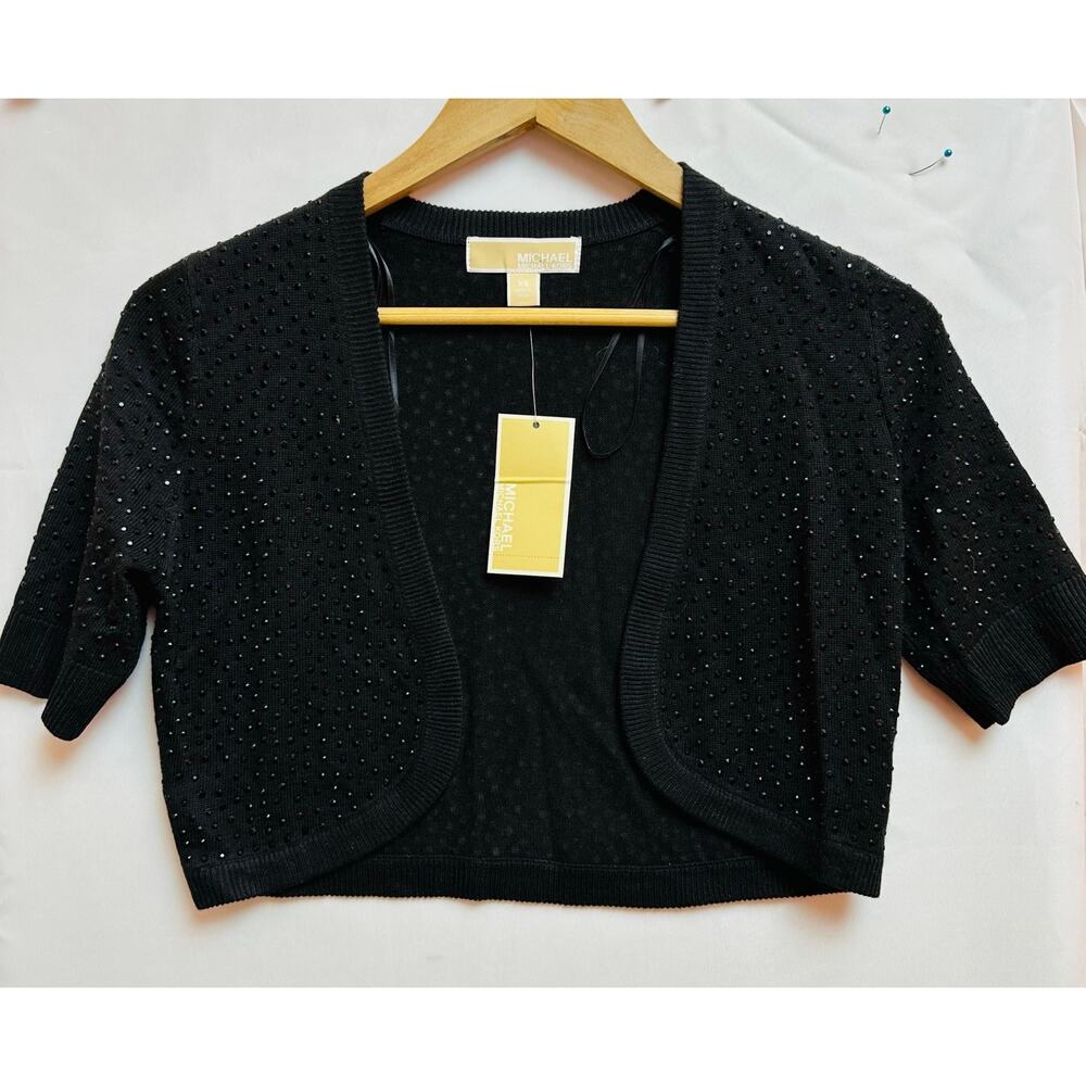 Michael Kors black embellished cropped bolero shrug rayon cashmere Blend XS NEW